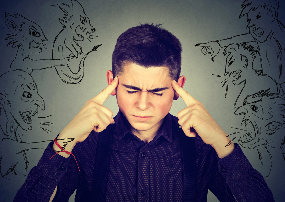 Man with Bully Brain Man Thinking of Demons