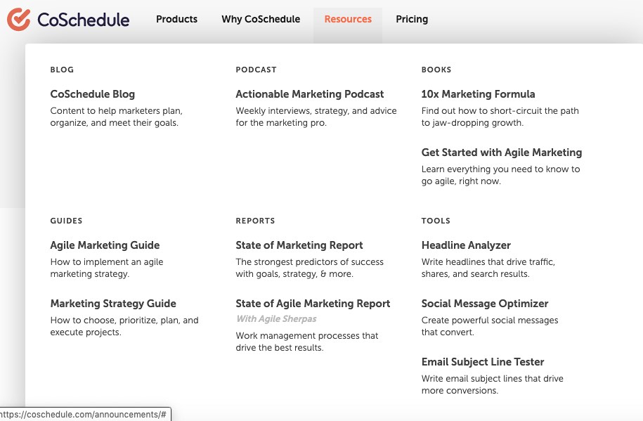 CoSchedule Resources Resources Table for Coschedule