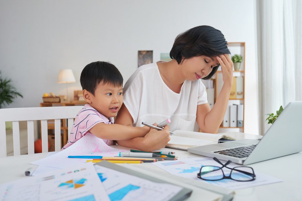 Prioritizing Boy and Mom Boy Interfering with Mom's Work