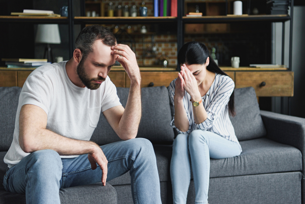 Depressed Couple Sad Couple Backs to Each Other
